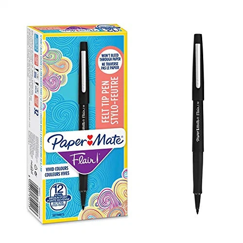 Paper Mate S0190973 1mm Medium Tip Flair Pen, Black - Box of 12