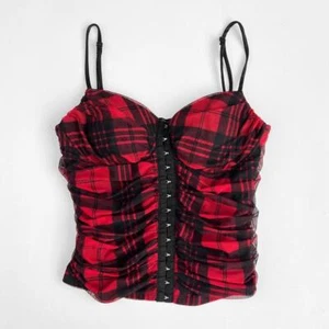 Vintage Plaid Mesh Hook and Eye Corset Tank | Moa Moa - Picture 1 of 7