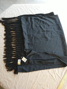 Polyester Charmeuse Shawl Wrap With Fringe Black - Picture 1 of 15