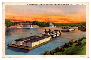 Barge Fleet Coming Through Locks Of Mississippi River At Ford Plant - Picture 1 of 2