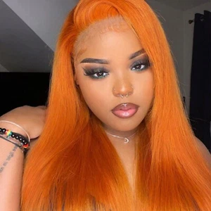 Orange Straight Lace Front Wigs Long Straight Wig Synthetic Lace Front Wig - Picture 1 of 11