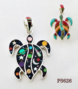 REVERSIBLE GALAXY TÜRKIS MEHRFARBIG OPAL INLAY 0,925 SILBERSCHILDKRÖTE ANHÄNGER - Bild 1 von 4