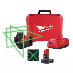 Kit de nivel láser de 3 planos verde inalámbrico de iones de litio Milwaukee 3632-21 M12 12 V - Imagen 1 de 12