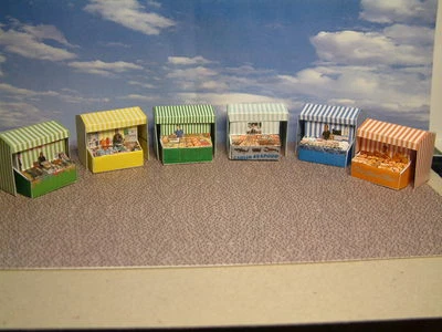 6 Market Stalls Self Assembly Card Kit,      "00" GAUGE     Add to your Layout.. - Image 1 of 4