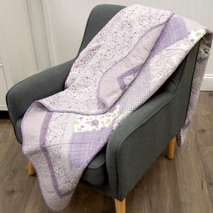 Donna Sharp Lavender Rose Quilted Cotton Throw Patchwork Floral Country Cottage - Picture 1 of 3