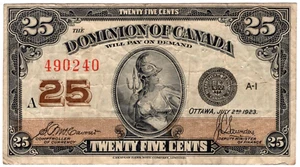 1923 Dominion of Canada 25 Cents Note - McCavour/Saunders - 490240 - VF - Bild 1 von 2