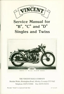 Vincent HRD Motorcycle Service Manual B C D Singles and Twins Comet Rapide Book - Picture 1 of 2