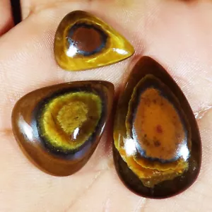 (LOTTO 3 PEZZI) 57,25 Cts. MISCELA OCCHIO DI TIGRE FERRO NATURALE CABOCHON PIETRE PREZIOSE SCIOLTE - Foto 1 di 6