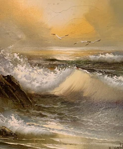 H. Gailey Original Painting Framed Signed Beautiful Surf Sunrise Great Price - Picture 1 of 9