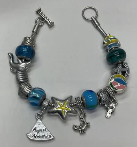 Willabee and Ward Silver Tone AUGUST Adventure Summer Beach Charm Bracelet 8"  - Picture 1 of 5