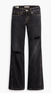 NEW Levis Low Rise Premium Y2K Noughties Bootcut Black Distressed Jeans S 25x30 - Picture 1 of 5