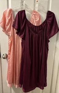 VANITY FAIR 2 NightgownsSilky Flutter Sleeve Knee Length Sleep Dress Relaxed 2XL - Picture 1 of 13