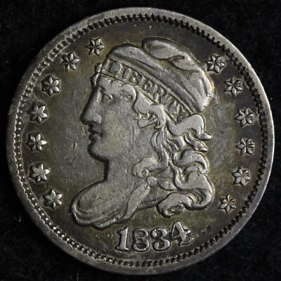 Media moneda de diez centavos de plata busto tapado 1834 XF+ E148 AUCNM Foto 1 de 2