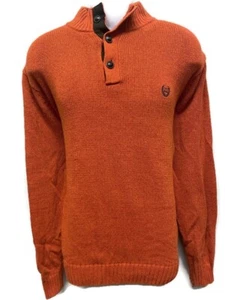 Chaps 3-Knopf Pullover Mock Neck Sweater Herren Large Burnt Orange Braun Ellenbogen - Bild 1 von 7