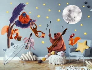 Forest Party Night Bear Fox Moon Monkey for Kids Nursery Wall Decal Sticker - Bild 1 von 5