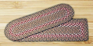 BRAIDED JUTE STAIR TREAD SETS. OVAL OR RECTANGLE. GREEN/BURGUNDY - Picture 1 of 1