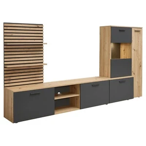 Wohnwand Anbauwand mit LED-Beleuchtung Artisan Eiche Dekor Anthrazit 250x135 cm - Bild 1 von 12