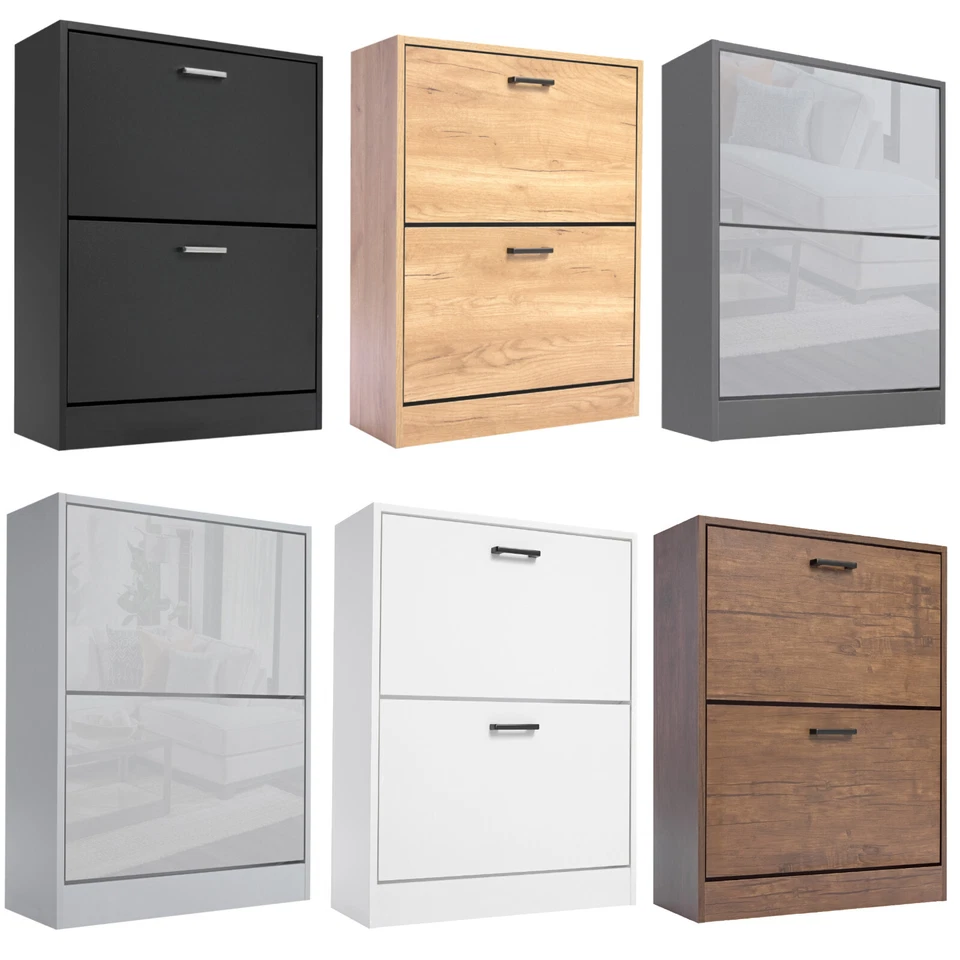 2 Drawer Shoe Cabinet Storage Cupboard Unit Shoe Rack Wooden Stand Organiser - Image 1 of 1