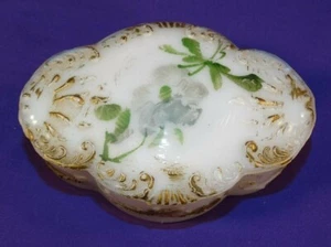 EAPG VINTAGE WHITE MILK GLASS VICTORIAN OVAL COVERED DRESSER BOX W/ SOME PAINT - Picture 1 of 7