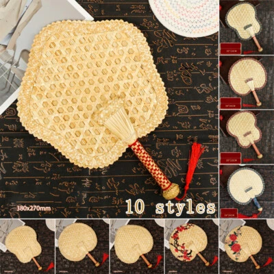 Ventilador de vime chinês feito à mão ventilador de tecelagem de verão pendurado na parede faça você mesmo decoração de festa - Imagem 1 de 4