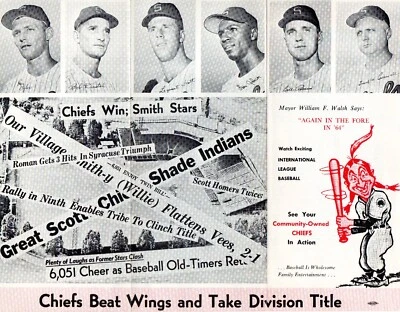 Folheto de venda de ingressos triplos Syracuse Chiefs 1964 Horton Northrup McLain Smith - Imagem 1 de 2