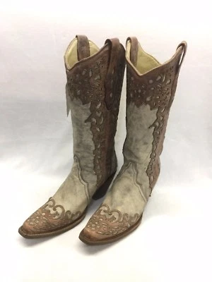 Women's Corral Tall Top Boots-Grey w/Tan Floral Overlay, Style A2665 - Image 1 of 2