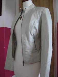 NEXT Leather Jacket Biker Racer coat real 10 8 rock ivory white grey soft - Picture 1 of 12