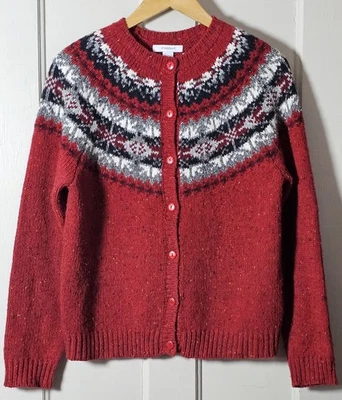Suéter Dressbarn De Colección Años 90 M Rojo Mezcla de Lana Fair Isle Cárdigan Abotonado Vacaciones  Foto 1 de 4