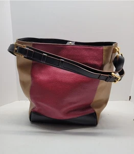 Cartera LAAEL Multicolor Cuero Italiano Estilo Cubo Borgoña, Tostado y Marrón - Imagen 1 de 11