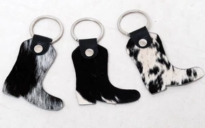 Juego de 3 Llaveros 100% Natural Piel de Vaca Bota en Forma de Cuero Pelo en Llavero B1 - Imagen 1 de 8