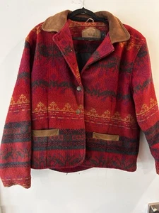 Vtg Woolrich Jacket Blanket Coat Wool Aztec Southwestern Jacket USA LARGE L - Picture 1 of 8