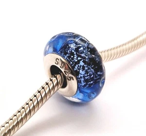 🩷 Dije de cuentas de cristal de Murano con sangría azul marino genuino plata de ley S925 🩷 - Imagen 1 de 7