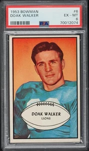 1953 Bowman FB Card # 6 Doak Walker Detroit Lions HOF PSA 6 EXMT - Picture 1 of 2