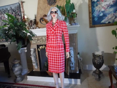 Christian Dior Red/White Plaid Double Breasted Skirt Suit Size 6 - Image 1 of 4