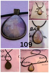 One of a kind Hand-Painted Fluid Art Teardrop Cabochon Necklace - Picture 1 of 6