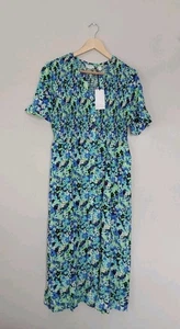 QVC Dannii Minogue Shirred Bust Printed Midi Dress Petite 20 Blue Floral QVC. - Picture 1 of 8