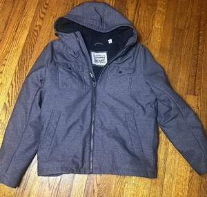 Levis Jacket Gray Soft Shell Trucker Mens M Storm Full Zip Fleece Lined Hooded - Picture 1 of 7