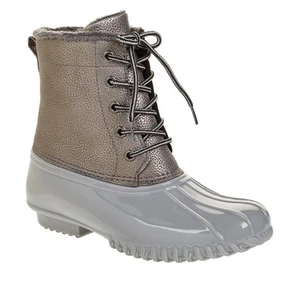 Neu im Karton Sporto® Bella wasserdichte Entenschnürstiefel mit Reißverschluss silber Größe 12 Weite - Bild 1 von 3