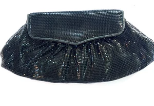 Whiting & Davis Black Metal Mesh Clutch Handbag Purse Retro Vintage Snap - Picture 1 of 6