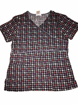 Scrubstar Scrub Top Womans Size Small V-Neck Multicolor Pattern - Image 1 of 3