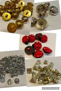 6 Bag Lady Bug Pyramid Diamond Army Military Gold Button Brass Plastic Sew Needl - Picture 1 of 8