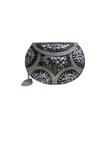 Elegant Handmade Mosaic Clutch – Mother of Pearl & Brass – Boho Evening Bag - Picture 1 of 1