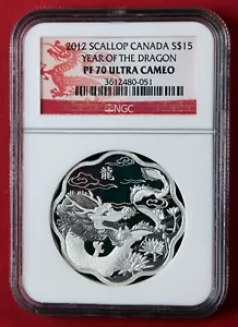 2012 Canada Scallop Lunar Lotus Dragon 1 oz. Silver NGC PF70-Free Ship - Picture 1 of 2