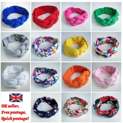 Baby Stirnbänder Haarbänder Mädchen Kinder Knoten Turban Twist Head Wrap Floral Uni UK