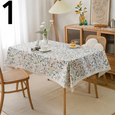 Tablecloth Table Cover Floral Lace Edge Living Room Home Decor Pastoral Style - Image 1 of 4