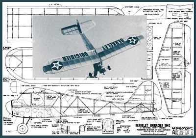 Berkeley Model Airplane Plans (FF): Brigadier 1940 56" Sport-Trainer for .09-.15 - Image 1 of 2