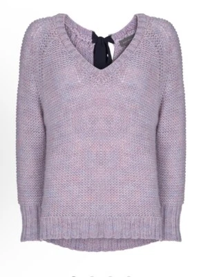 Mint Velvet Lilac Knit V Neck Bow Back Jumper Size S Wool Alpaca Blend - Image 1 of 4