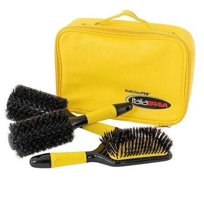 NUEVO JUEGO DE CEPILLOS DE PELO REDONDO Y PALETA ESTUCHE AMARILLO BABYLISS PRO ITALIA BRAVA 4 PIEZAS Foto 1 de 4