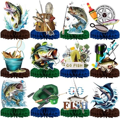 12 peças de centro de pesca, decorações de mesa de pesca, festa de aniversário de pesca... - Imagem 1 de 4