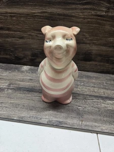 Vintage Royal Copely Sparschwein Keramik 6,5" H rosa gestreiftes Hemd - Bild 1 von 4